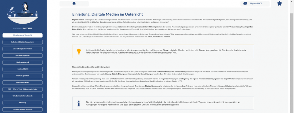 Ausschnitt des dritten Hauptbereichs "Digitale Medien im Unterricht"