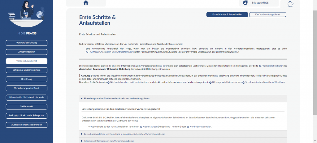 Ausschnitt des vierten Hauptbereichs "In der Praxis"