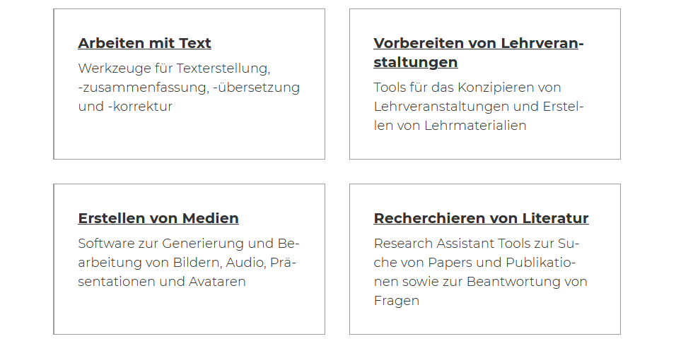 Auf dem Bild ist die KI-Toolbox der Wirtschaftsuniversität Wien 'Lehrpfade' zu sehen. Auf der Abbildung wird gezeigt, dass Lehrpfade die nutzende Person bei der Organisation der wissenschaftlichen Recherche unterstützen kann. Das Bild spricht die Unterstützungsmöglichkeit beim Recherchieren, Erfassen und Zusammenfassen wissenschaftlicher Literatur an und verweist auch auf eine Funktion, mit der die Literatur und Schlagworte miteinander in Beziehung gesetzt werden können.